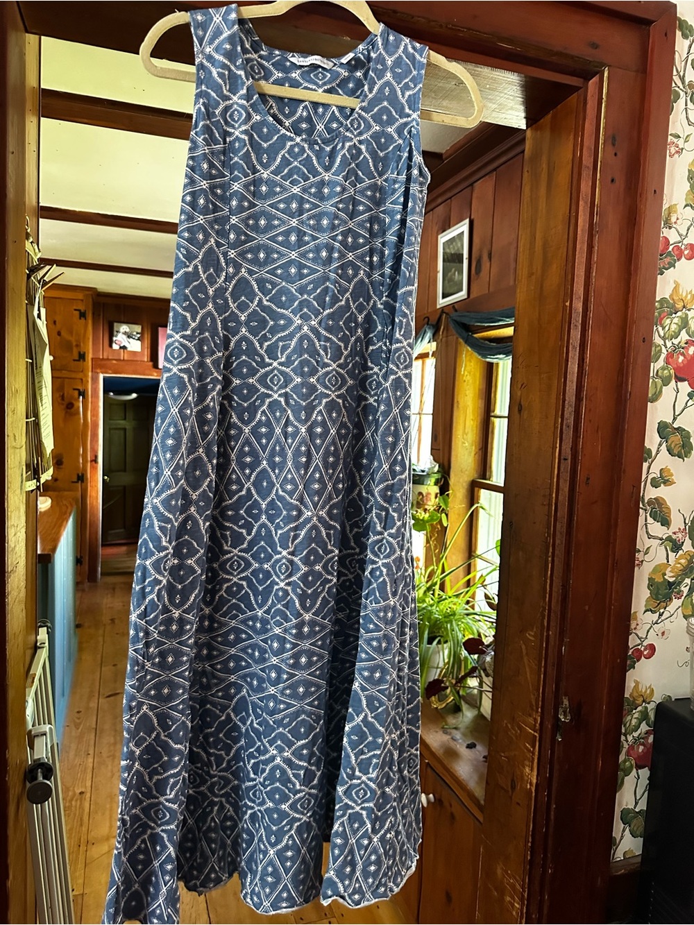 Blue Patterned Sleeveless A-Line dress